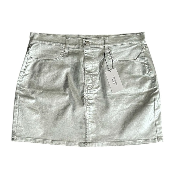 NWT Calvin Klein Metallic Silver Gray Mini Skirt Women’s 32 - Picture 2 of 10